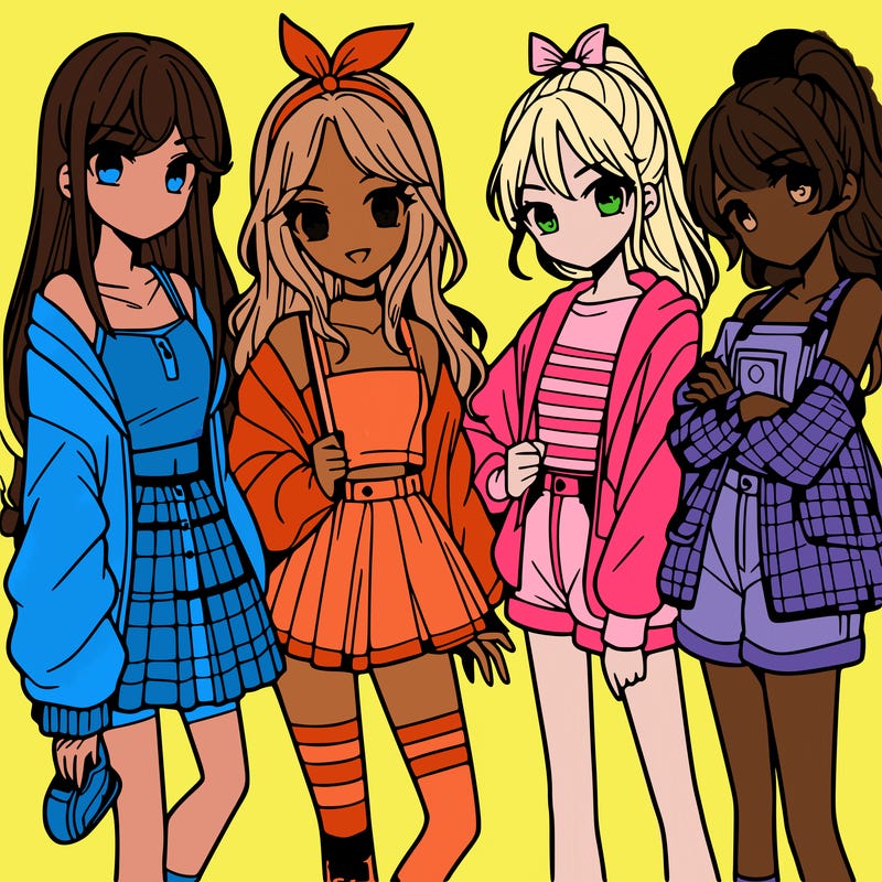teen manga girls group of 4