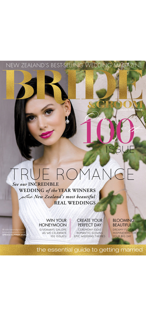 Cover of the 100th issue of Bride and Groom wedding magazine featuring a woman in a white dress