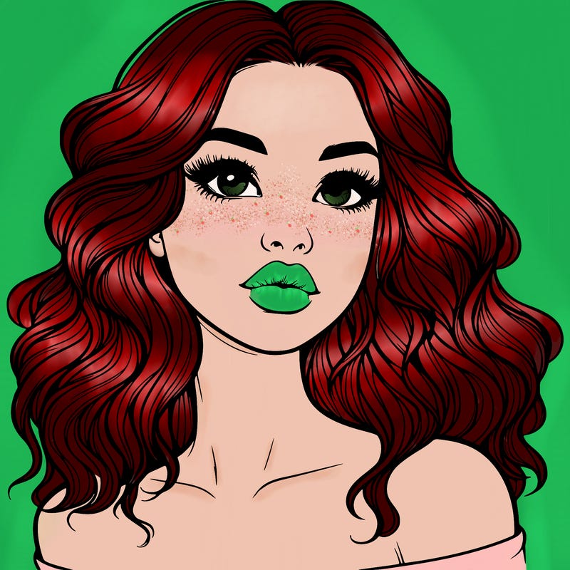 realistic girl with wavy hair and lips