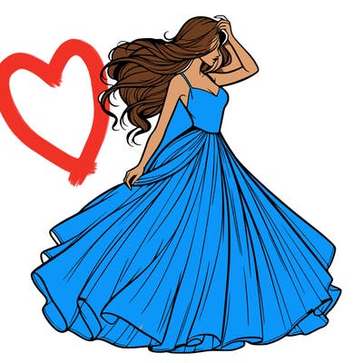 realistic woman with dress flowing in the wind