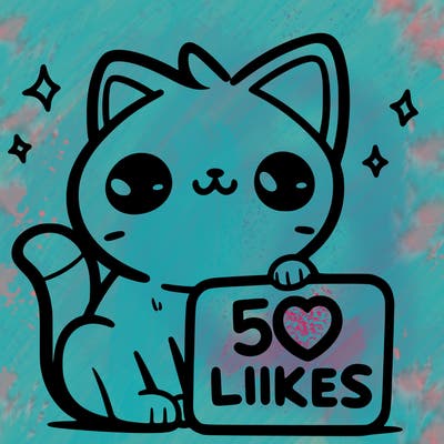 cat that has a sign that says 50likes