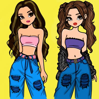 2 girls in crop tops and baggy jeans ripped