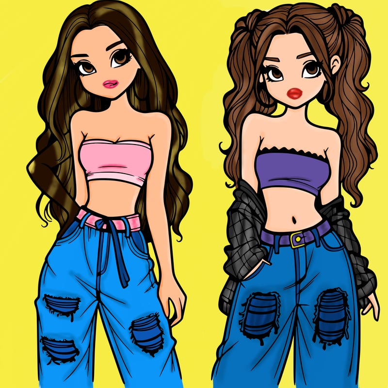 2 girls in crop tops and baggy jeans ripped