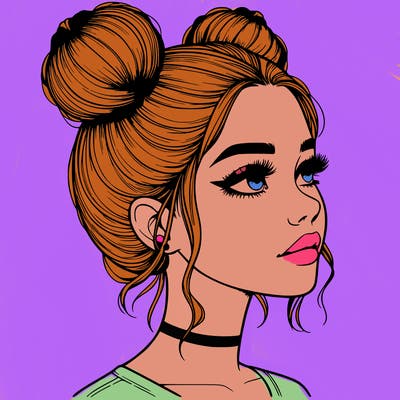 realistic girl with buns on the top of her head