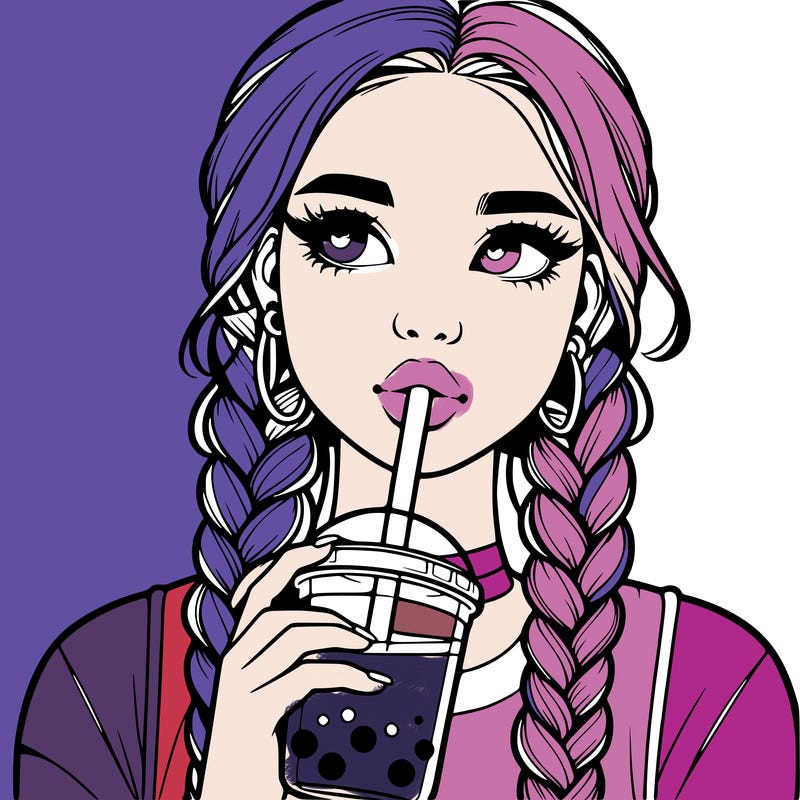 realistic girl with braided hair drinking boba