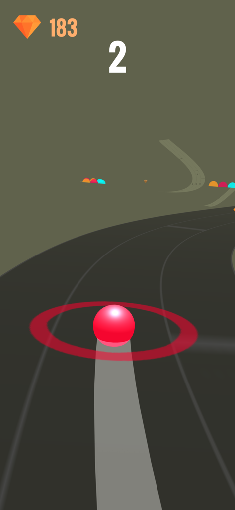 Color Ball Rush! - Bola vermelha rolando em uma pista escura no jogo arcade Color Ball Rush