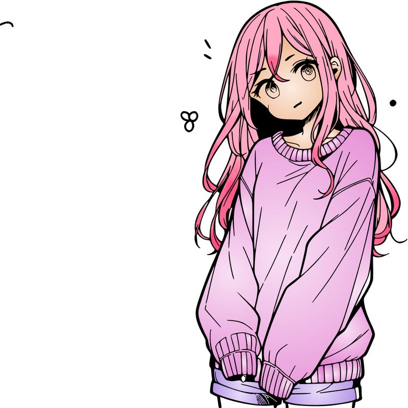 manga teen girl  in a sweater and baggy pants
