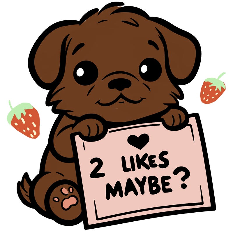 a puppy holding a sign that says 2 likes maybe?