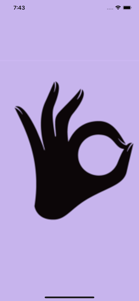 SushiDeli - SushiDeli app splash screen with a black hand making an OK sign on a purple background