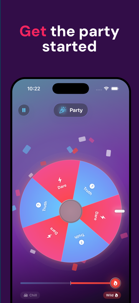 TalkFlow: Play Together - Interface de roda giratória para Verdade ou Desafio no aplicativo de jogo de festa TalkFlow
