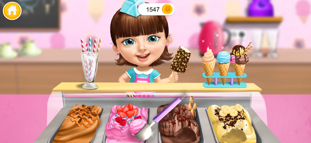 Sweet Olivia Summer Fun 2 - Sweet Olivia character at an ice cream parlor counter with various flavors