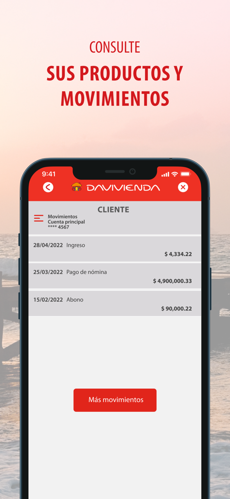 Davivienda Panamá - Davivienda Panama mobile app screen displaying account transaction history and movements.