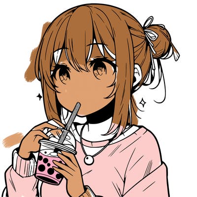 manga character drinking boba