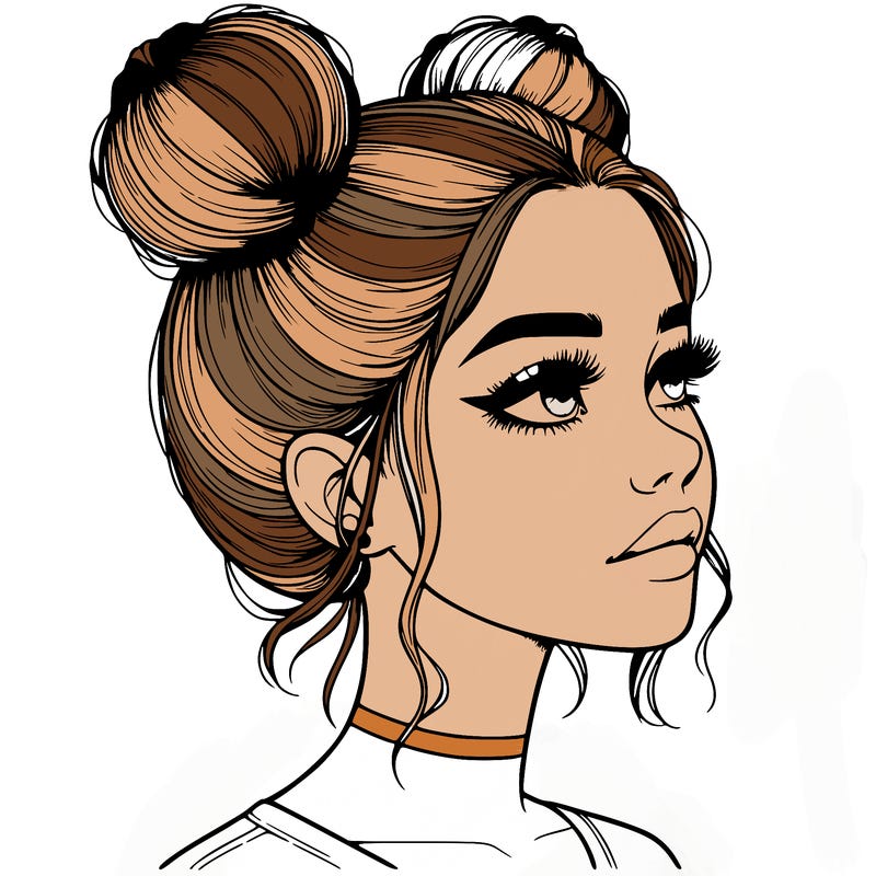 realistic girl with buns on the top of her head