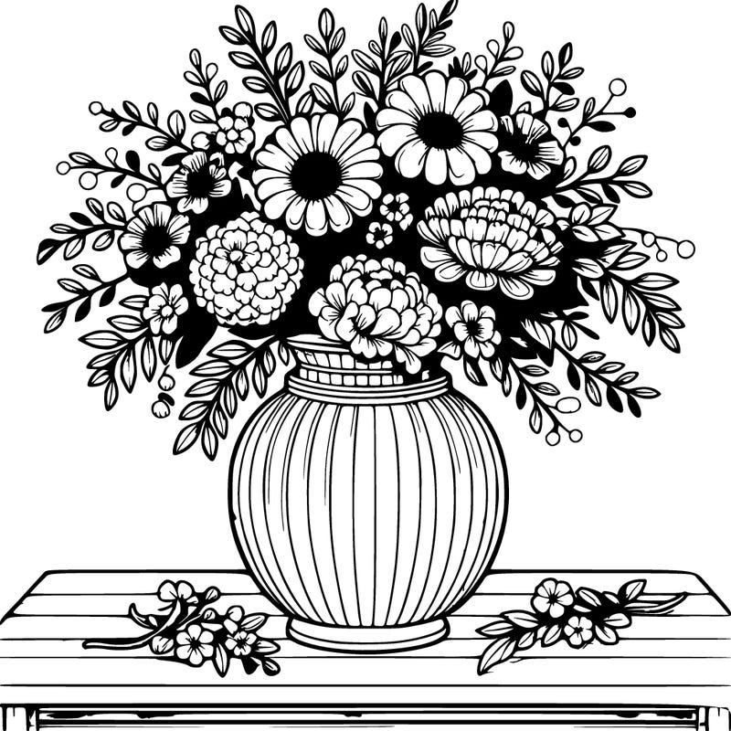 large vase and beautiful bouquet of flowers on table realistic