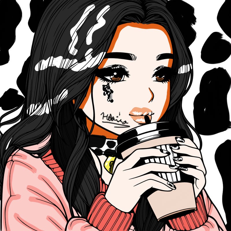 realistic girl drinking coffee