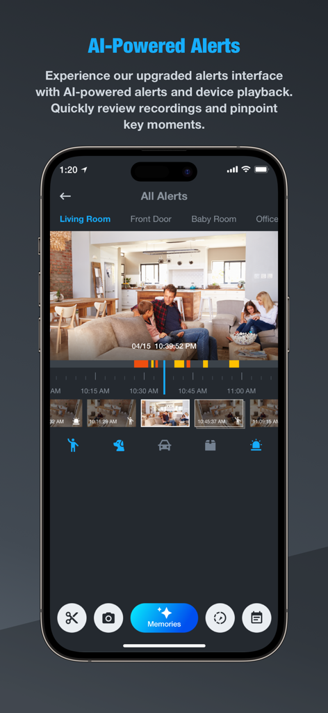 Smartz Eaze - Smartz Eaze app interface showing AI powered security alerts and video playback for a smart home camera