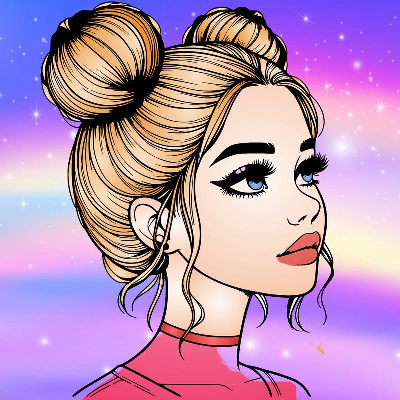 realistic girl with buns on the top of her head