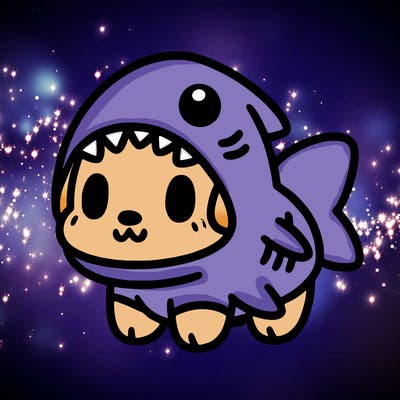 cute dog wearing a shark costume