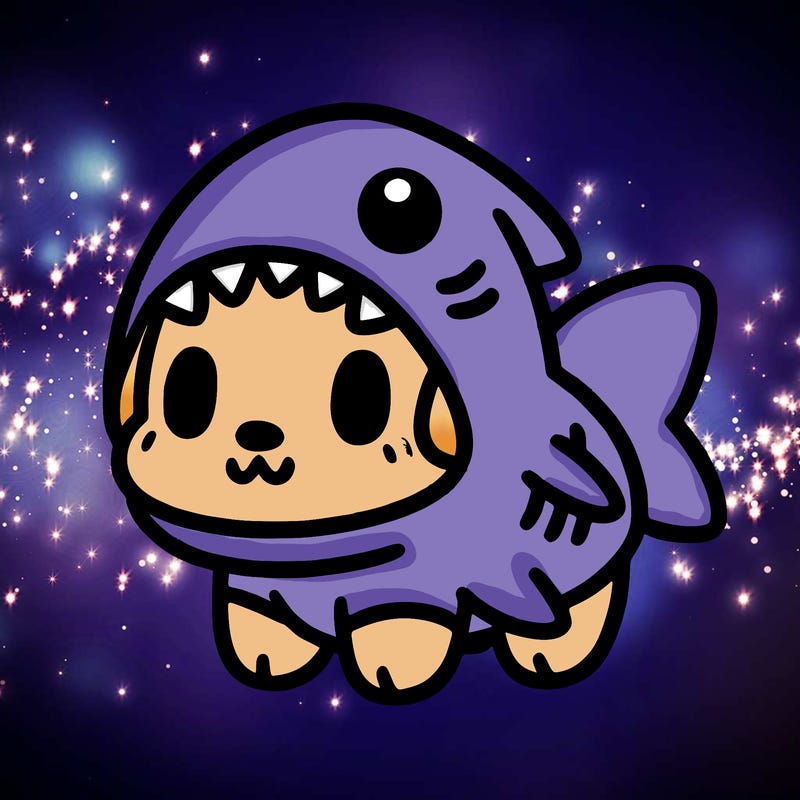 cute dog wearing a shark costume