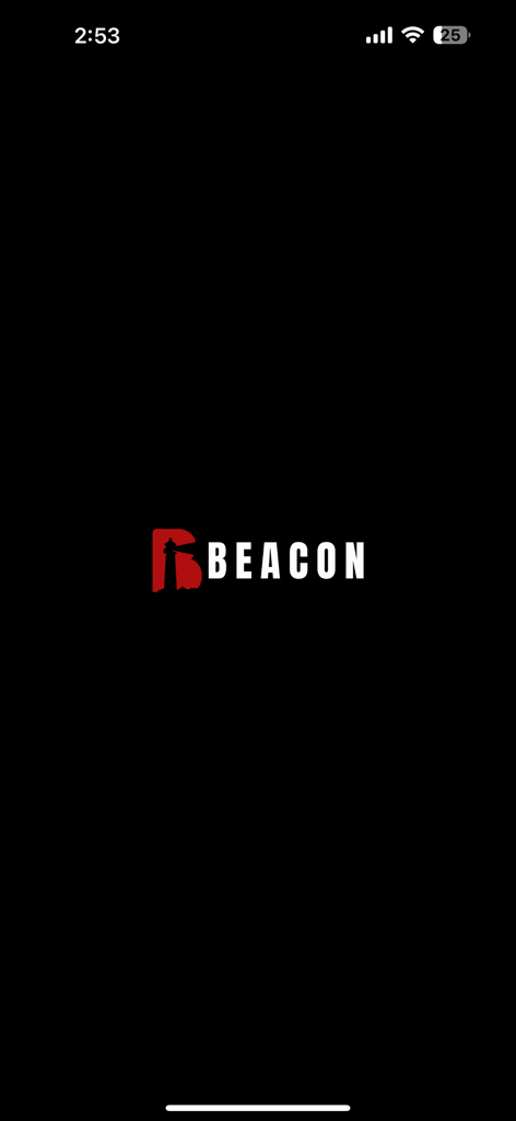 BeaconTV - The BeaconTV app splash screen featuring a red B with a lighthouse silhouette and the word BEACON on a black background.