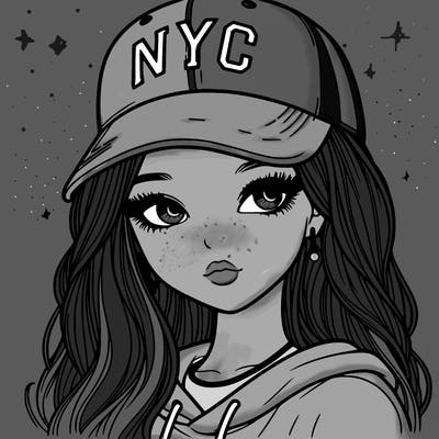 realistic girl wearing and nyc cap