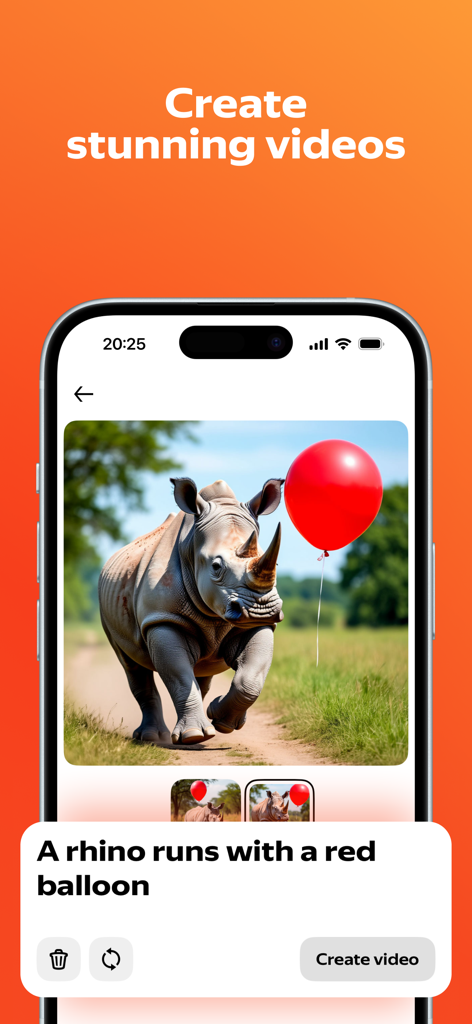 Interface de l'application mobile Shedevrum montrant la génération vidéo IA à partir de texte