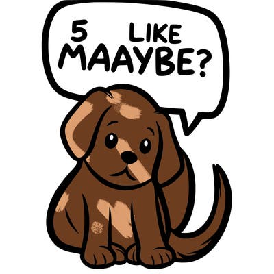 a puppy that says 5 like maybe