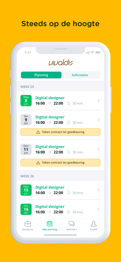 VIVA+ - VIVA+ mobile app interface showing a weekly work schedule for a digital designer role
