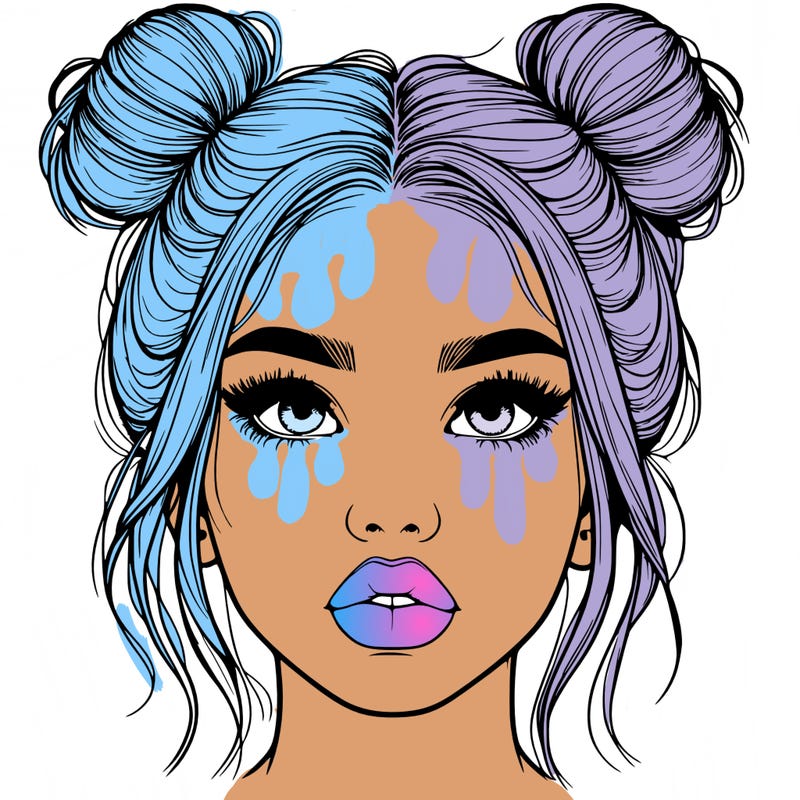 realistic girl with two buns on her hair and lips