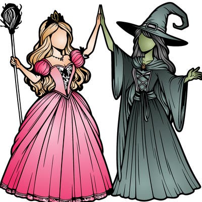 detailed realistic split of a princess and a witch