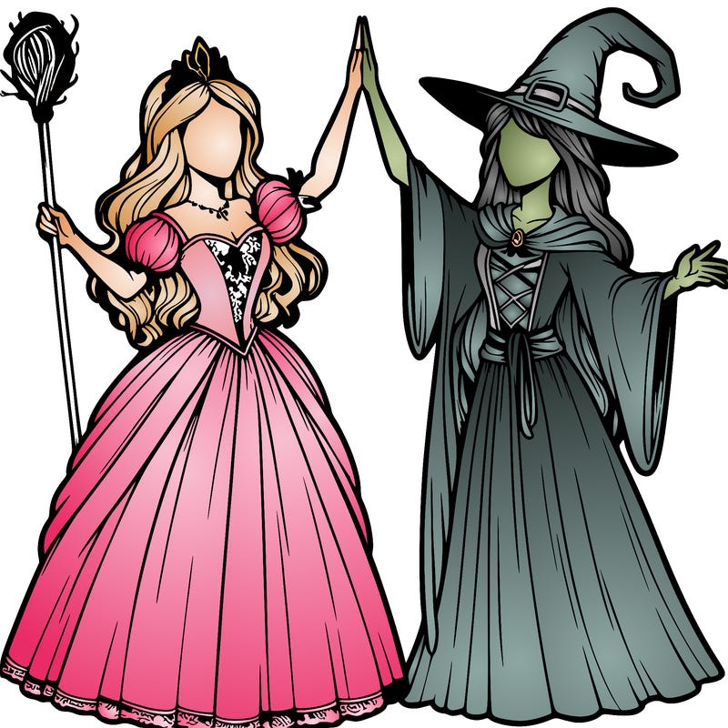 detailed realistic split of a princess and a witch