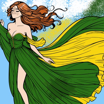 realistic woman in dress flowing the the wind