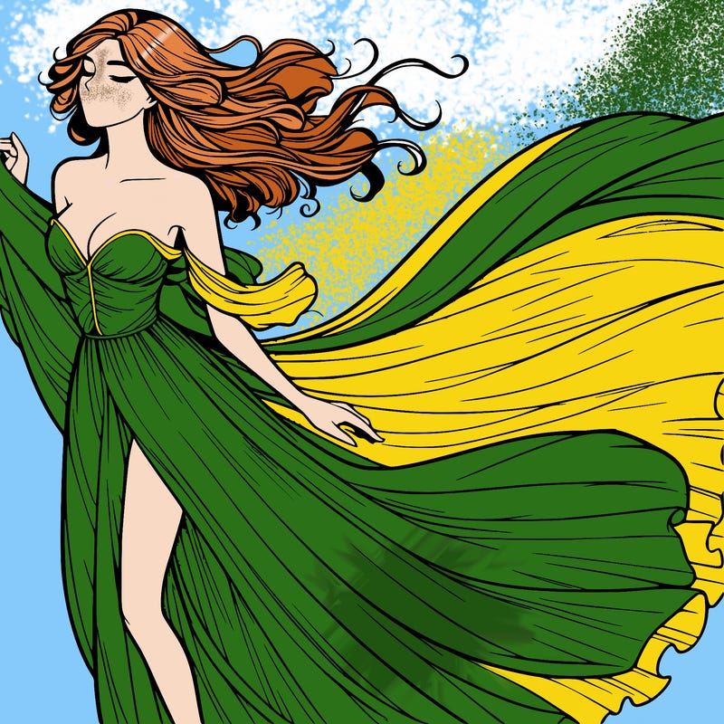 realistic woman in dress flowing the the wind