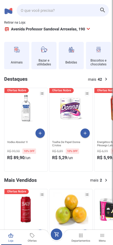 Nobre Supermercados - Nobre Supermercados app home screen showing product categories and featured items