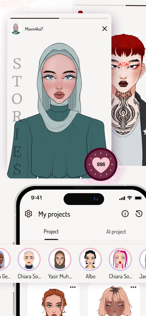 Makeup Studio: Pro Sketchbook - Digital makeup sketchbook interface featuring diverse model templates and project gallery