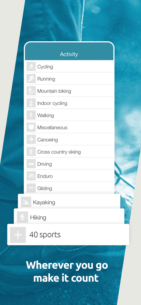 Map My Tracks: run tracker - Uma lista de atividades rastreáveis no aplicativo Map My Tracks, incluindo ciclismo, corrida e caminhada