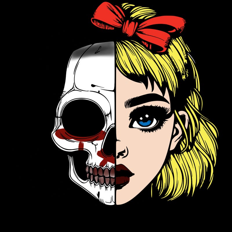 realistic girl with half skull mask