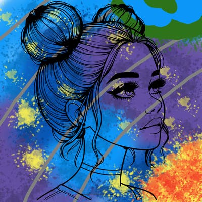 realistic girl with buns on the top of her head