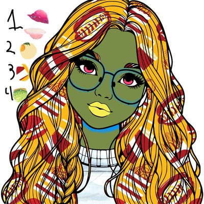 girl with long hair and freckles and glasses realistic