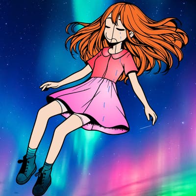 realistic girl floating