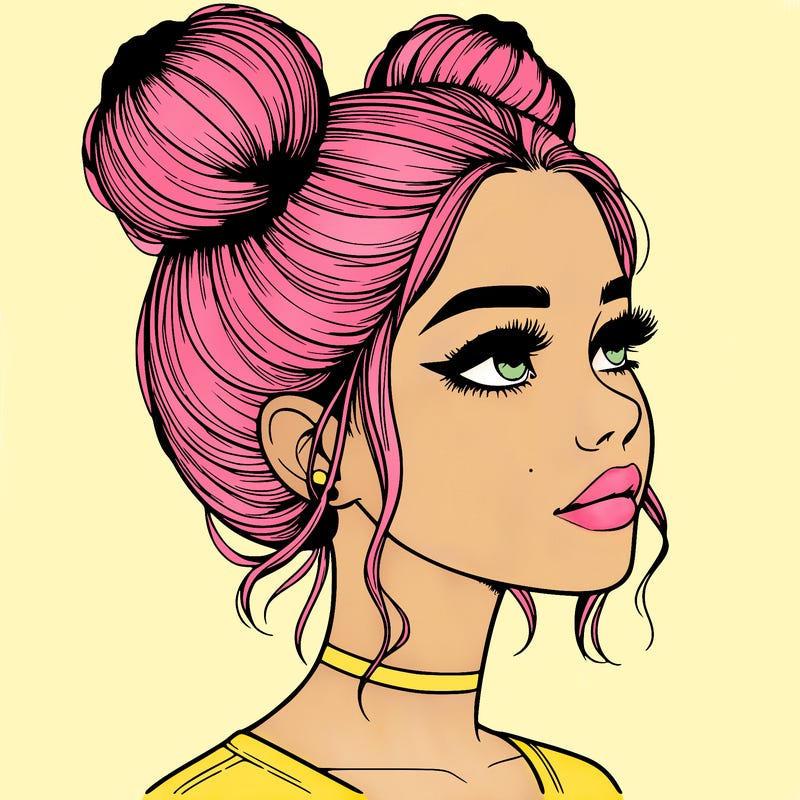 realistic girl with buns on the top of her head