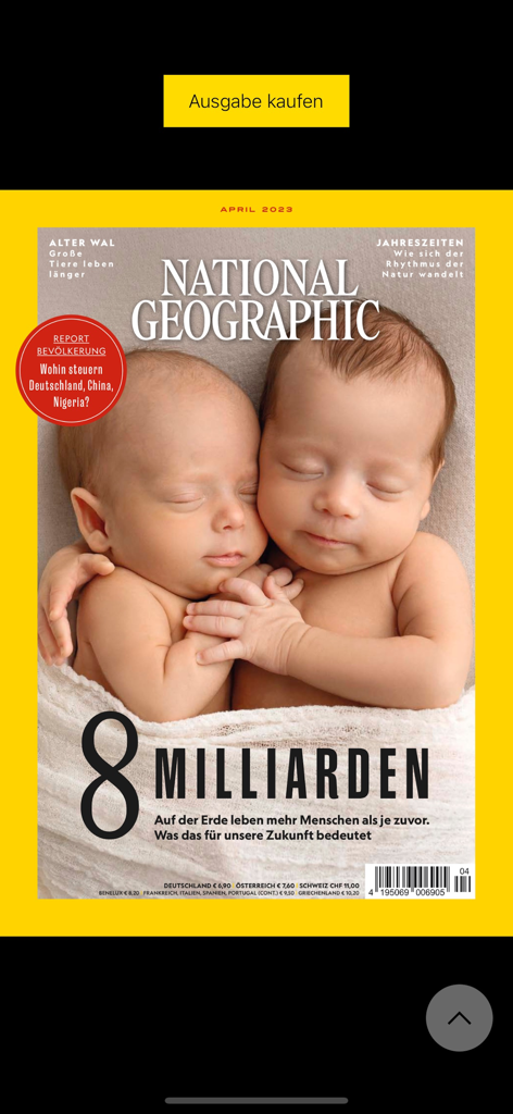 National Geographic DE - National Geographic DE app showing the magazine cover for the eight billion people edition