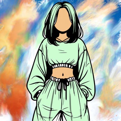 realistic girl faceless with baggy pants and a crop top