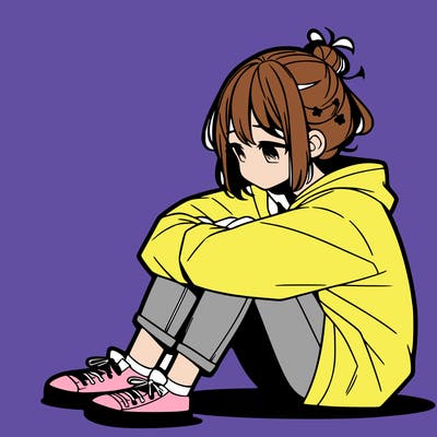 sad anime girl sitting alone