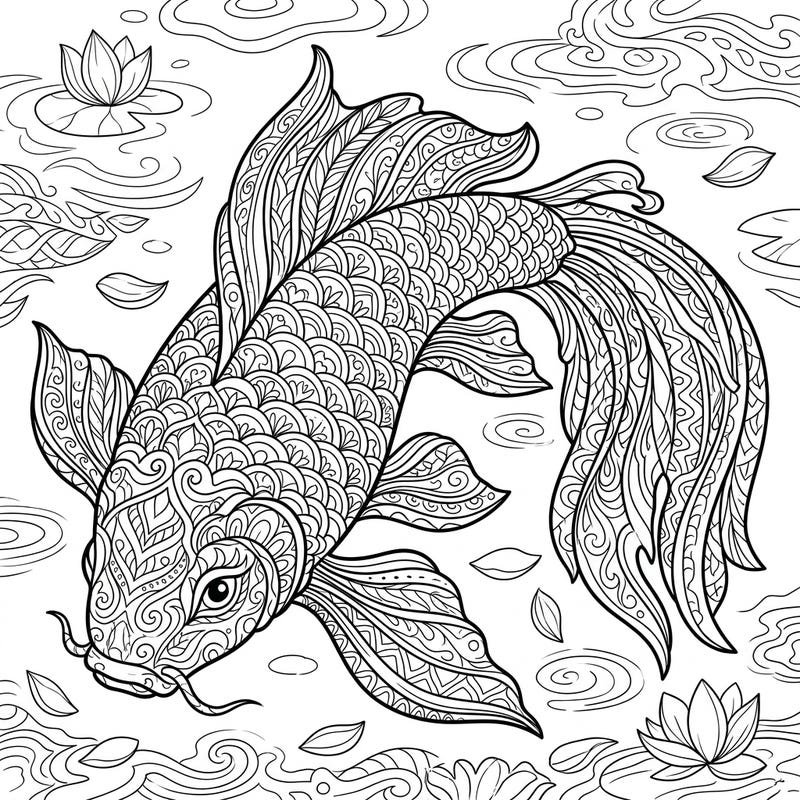Unleash your creativity with this stunning Zentangle Carp coloring page, featuring a magnificent fish adorned with intricate patterns. Perfect for a meditative and artistic escape, this design invites you to bring vibrant life to its detailed scales and fins.