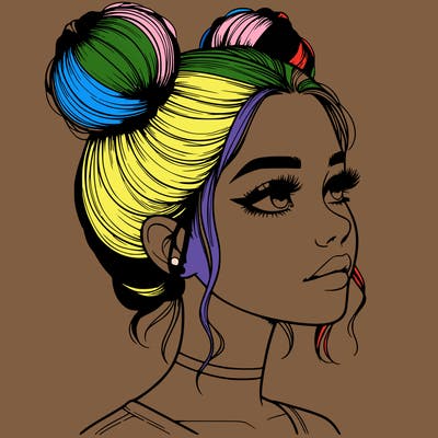 realistic girl with buns on the top of her head