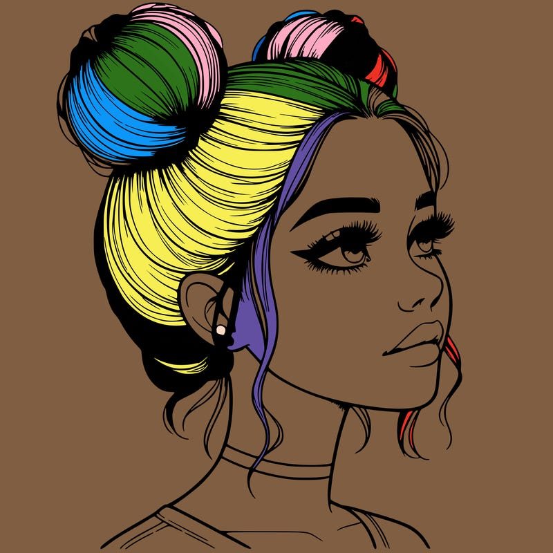 realistic girl with buns on the top of her head