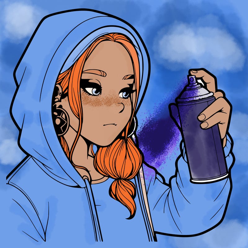 a realistic girl, spray painting