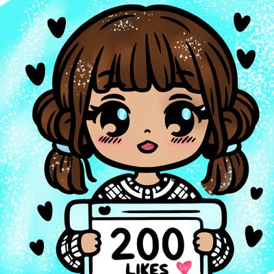 cute girl holding 200 likes